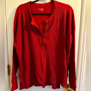 OFFLINE By Aerie Wow! Waffle Henley T-Shirt Red Large American Eagle